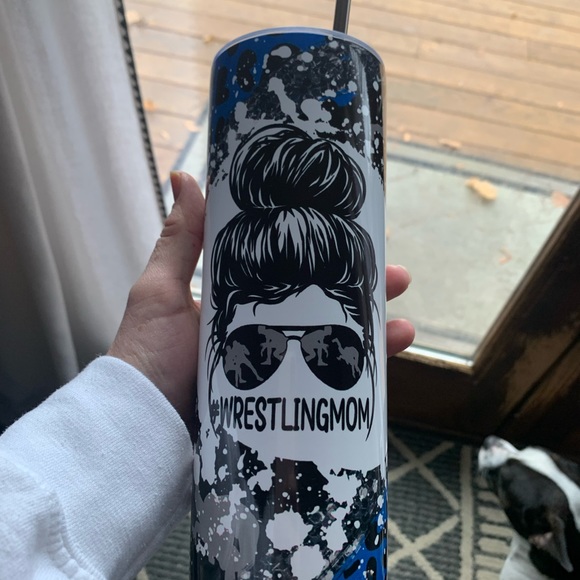 Wrestling 🤼‍♀️ Mom Messy Bun Tumbler 20oz Lid, Straw, Gift Box Included - Picture 7 of 8